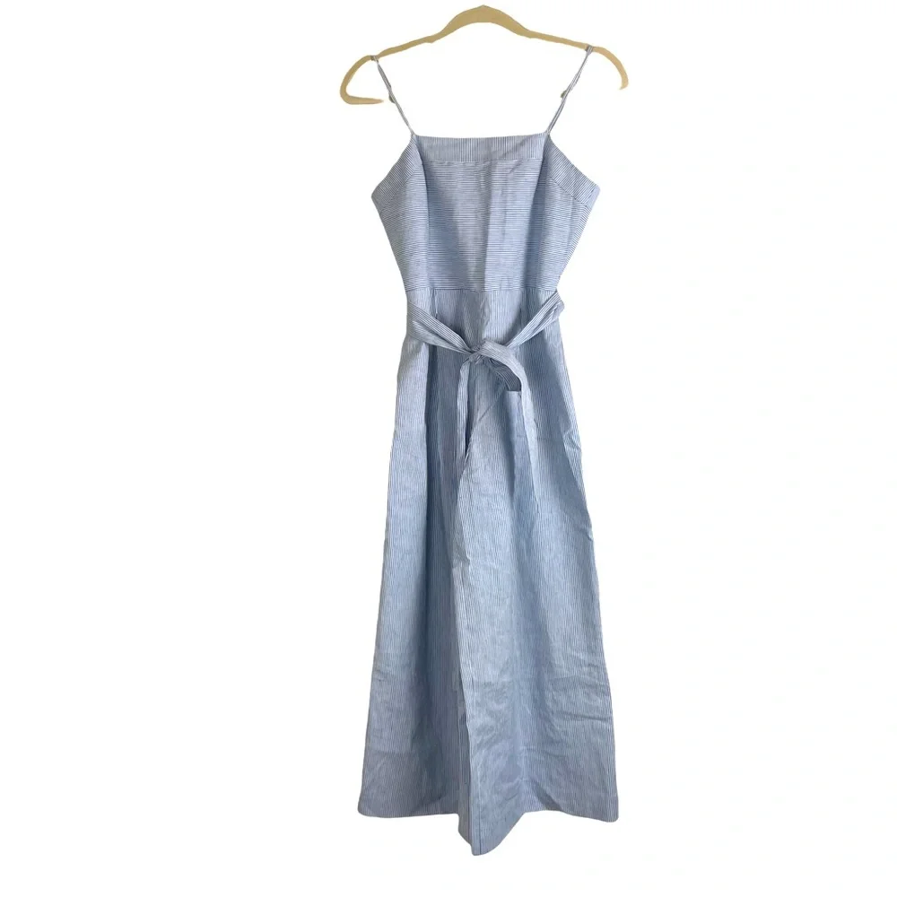 Banana Republic Linen Jumpsuit Blue Tie Waist Size 0